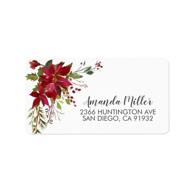 Rücksendeadresse Watercolor Red Poinsettia Holly Adressaufkleber (Vorne)
