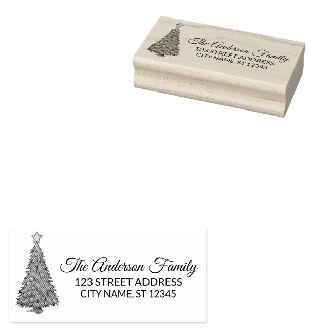 Rücksendeadresse | Weihnachtsbaum Personalisiert Gummistempel (Stempel)