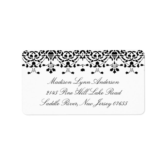 Rücksendeadresse: Weiß/schwarz Damaselenschild Adressaufkleber (Vorne)
