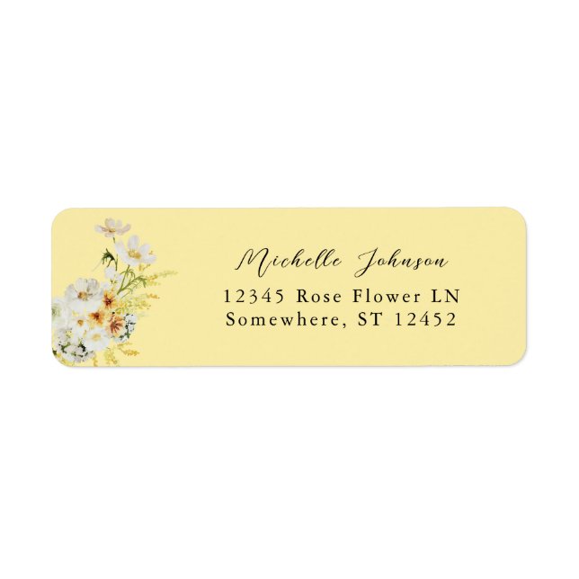 Rücksendeadresse Weiß und Gelb, Floral, Aufschrift (Vorne)
