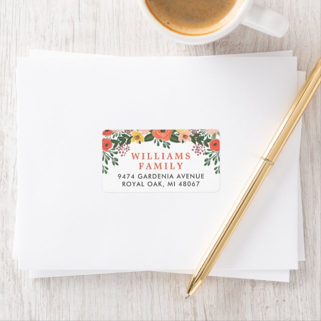 Rücksendeadresse Whimsical Blush and Coral Floral Adressaufkleber (Insitu)