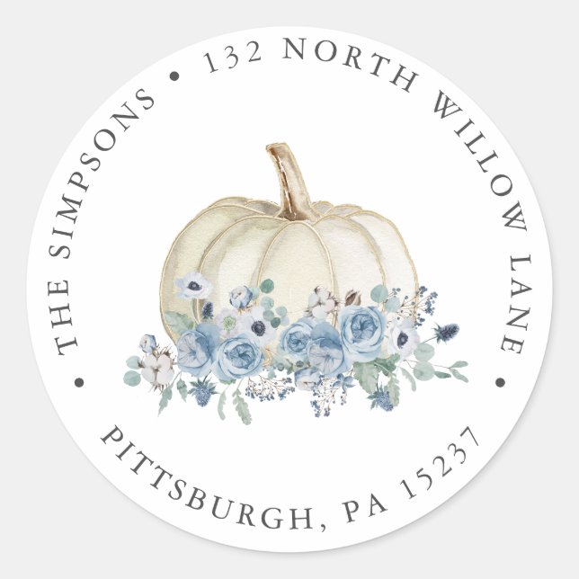 Rücksendeadresse White and Blue Pumpkin Runder Aufkleber (Vorderseite)