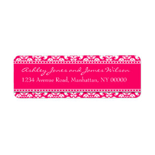 Rücksendeadressen-Aufkleber mit Hot Pink Damask