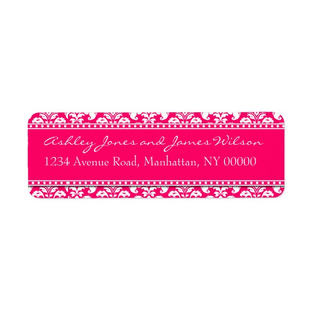 Rücksendeadressen-Aufkleber mit Hot Pink Damask (Vorne)