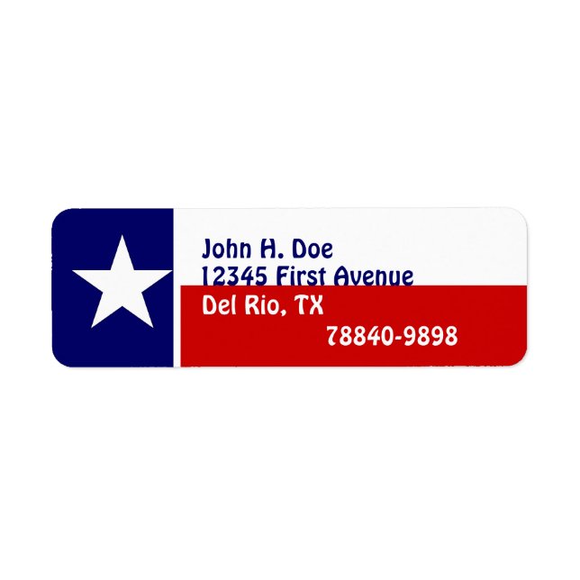 Rücksendeadressen-Aufklebers Texas Lone Star Flag  (Vorne)