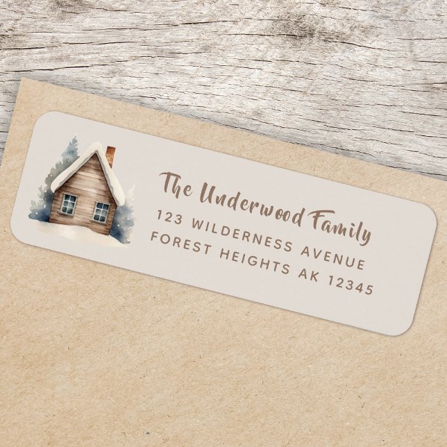 Rücksendeetikett | Rustikale Waldhütte (Rustic watercolor woodland log cabin return address labels for everyday or seasonal mail)