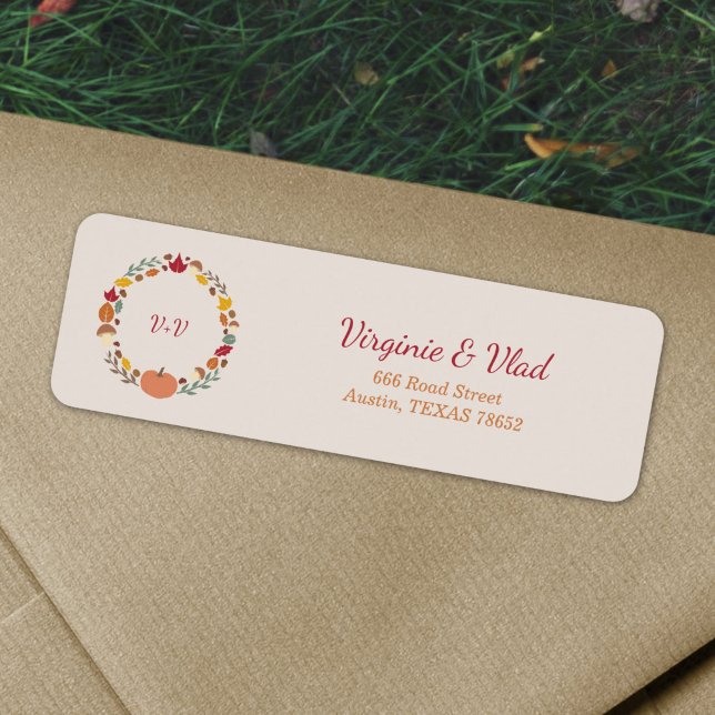 Rücksendekennzeichen für Kranz und Hochzeit im Her (Wreath & Fall Wedding Return address label)
