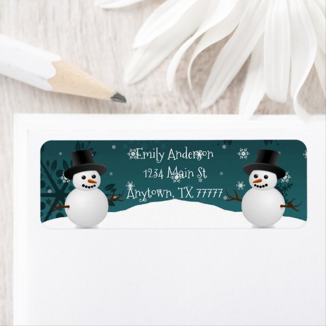 Rücksendesiegel für aquamarine Snowman Winter-Szen (Insitu)