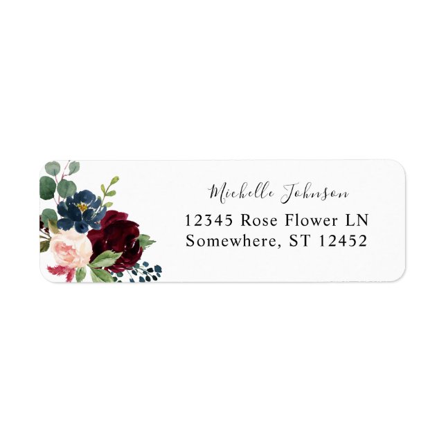 Rücksendesiegel für Burgund und Navy, Rosa, Floral (Vorne)