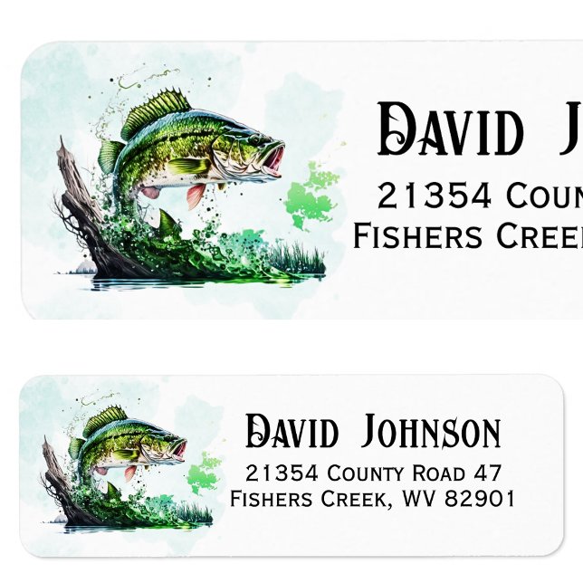 Rücksendesiegel für Jungfische (Jumping Bass Fish Fisherman Return Address Label)