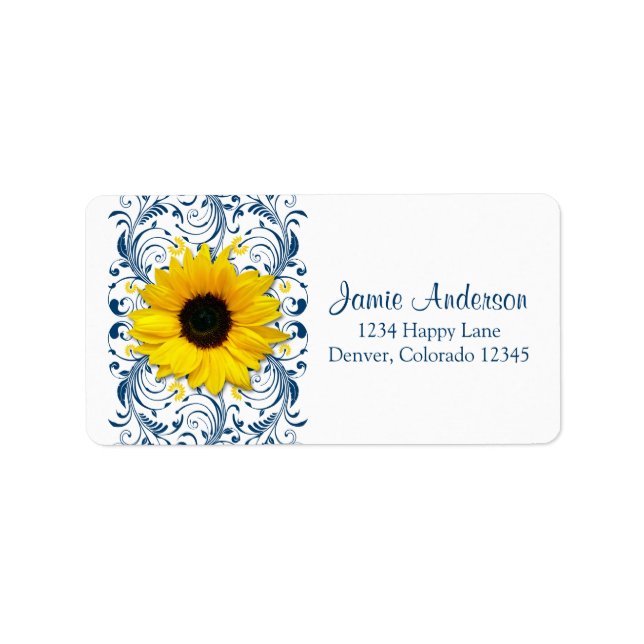 Rücksendesiegel für Sonnenblumen Navy Adressaufkleber (Vorne)
