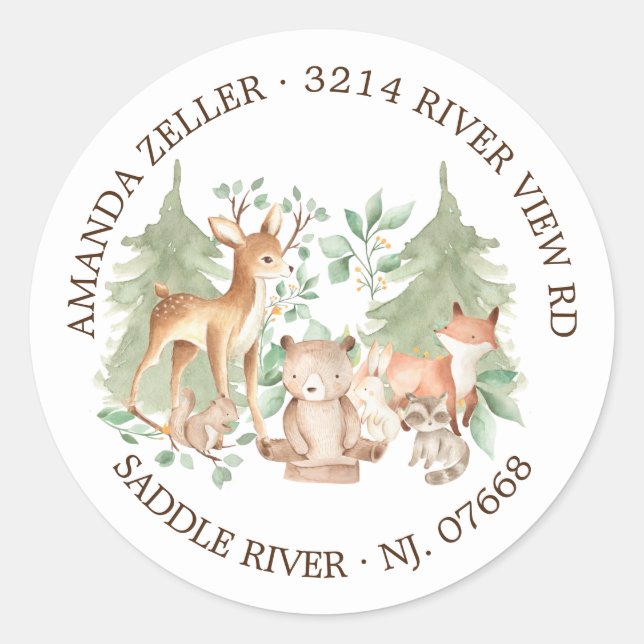 Rücksendesiegel für Woodland Forest Baby Shorest Runder Aufkleber (Vorderseite)