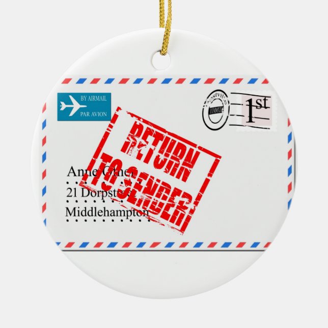 Rücksendung der Luftpost an den Absender Keramik Ornament (Vorne)