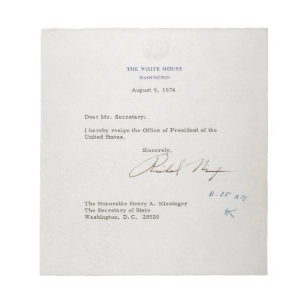 Rücktrittsschreiben von Richard M. Nixon 1974 Notizblock