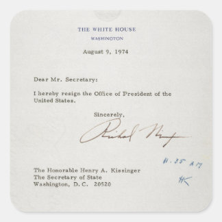 Rücktrittsschreiben von Richard M. Nixon 1974 Quadratischer Aufkleber