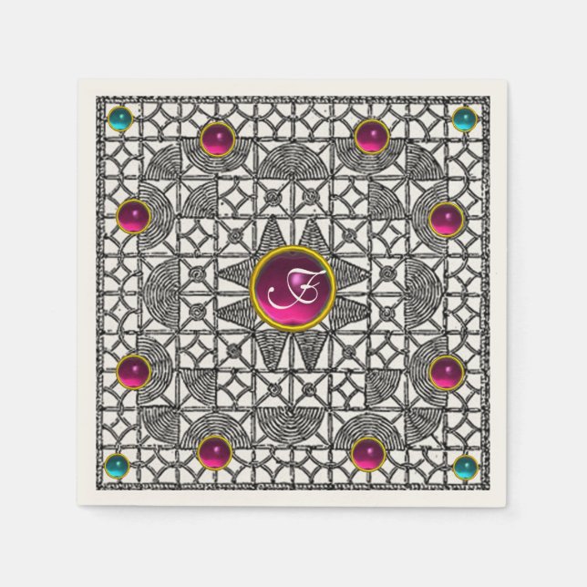 RÜCKWEISS GEOMETRISCHES LACE-PINK GEM STONE MONOGR SERVIETTE (Vorderseite)