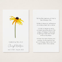 Rudbeckia | Carte de prière mémorielle simple