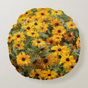 Rudbeckias / Ein Bett von Schwarz-Mit Augen Susans Rundes Kissen