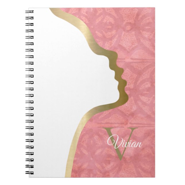 Ruddy Pink and Gold Face Monogram Name Notebook Notizblock (Vorderseite)