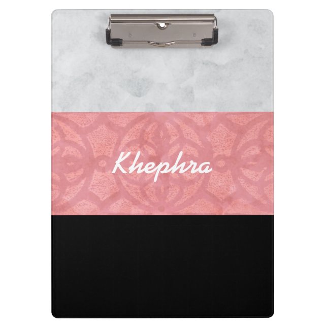 Ruddy Pink Batik Grau Wasserfarbe und Name Klemmbrett (Vorderseite)