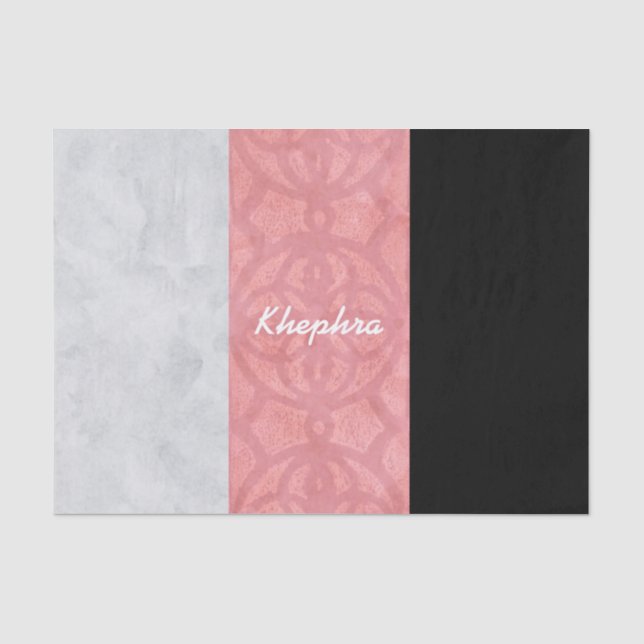 Ruddy Pink Batik Grau Wasserfarbe und Name Seidenpapier (Vorderseite)