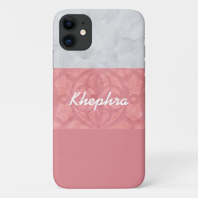 Ruddy Pink Batik Gray Name Case-Mate iPhone Hülle (Rückseite)