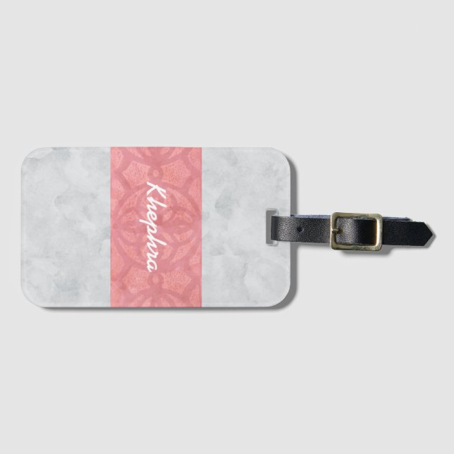 Ruddy Pink Batik Gray Name Gepäckanhänger (Vorderseite (Horizontal))