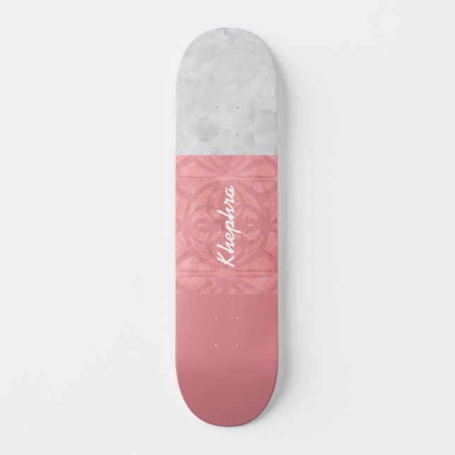 Ruddy Pink Batik Gray Name Skateboard (Vorderseite)