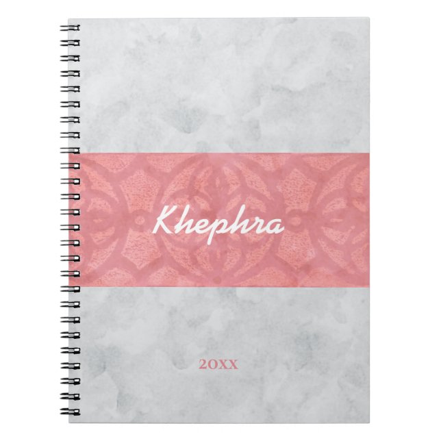 Ruddy Pink Batik Gray Wasserfarbe Name und Jahr Notizblock (Vorderseite)