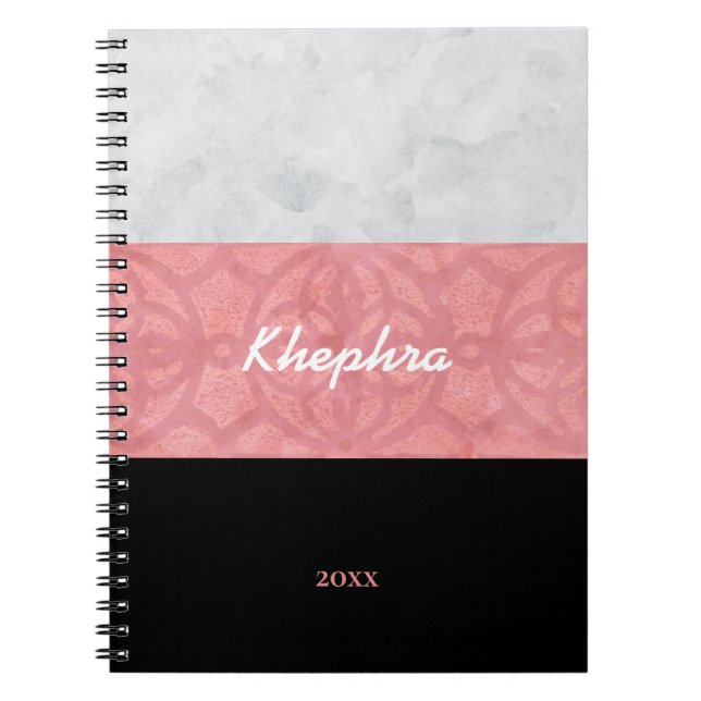 Ruddy Pink Batik Gray Wasserfarbe Name und Jahr Notizblock (Vorderseite)