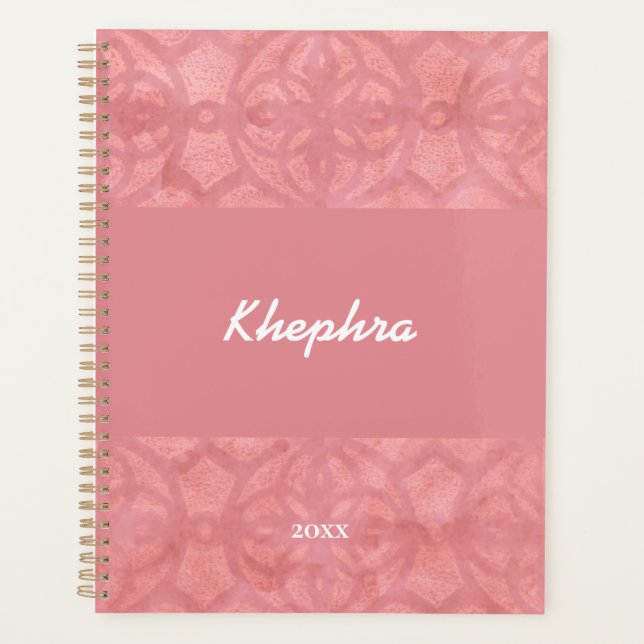 Ruddy Pink Batik Name and Year Notebook Planer (Vorderseite)