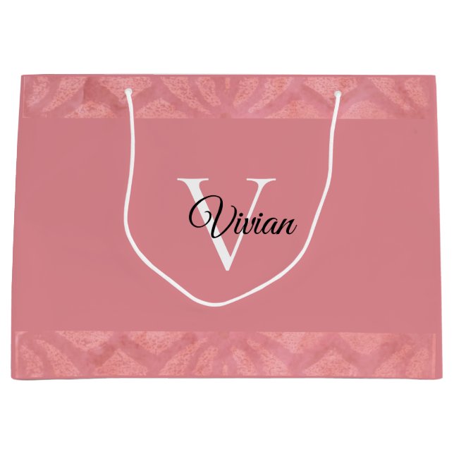 Ruddy Pink Batik Name Mit Monogramm Große Geschenktüte (Vorderseite)