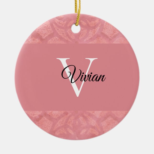 Ruddy Pink Batik Name Mit Monogramm Keramik Ornament (Vorne)