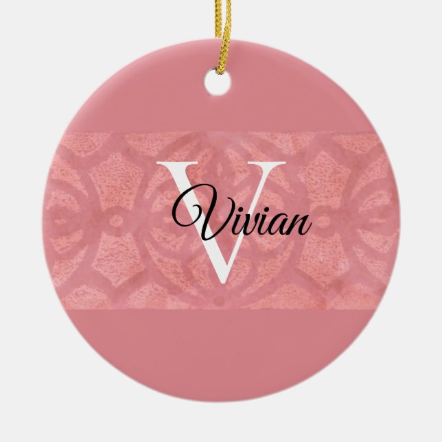 Ruddy Pink Batik Name Mit Monogramm Keramik Ornament (Vorne)