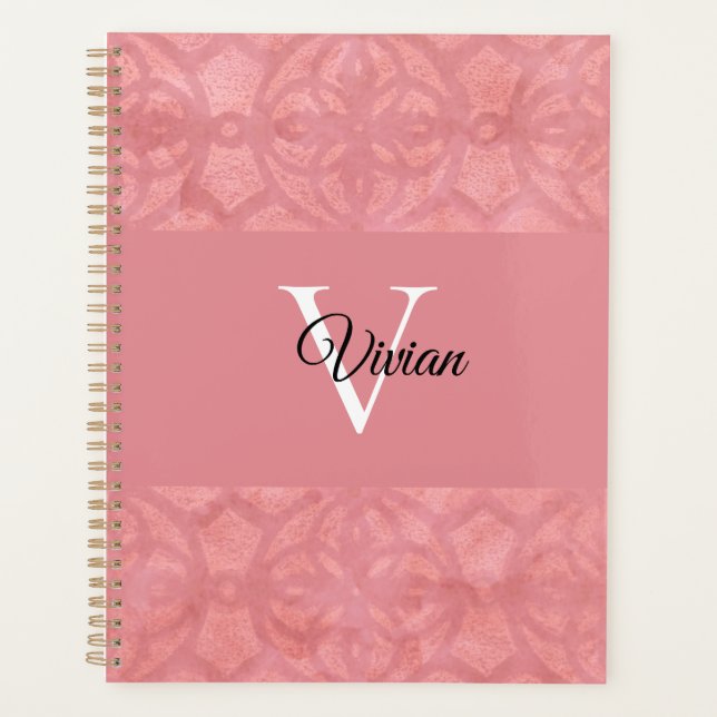 Ruddy Pink Batik Name Mit Monogramm Planer (Vorderseite)