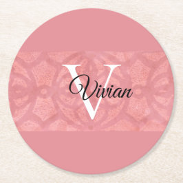 Ruddy Pink Batik Name Mit Monogramm Runder Pappuntersetzer