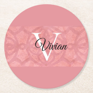 Ruddy Pink Batik Name Mit Monogramm Runder Pappuntersetzer