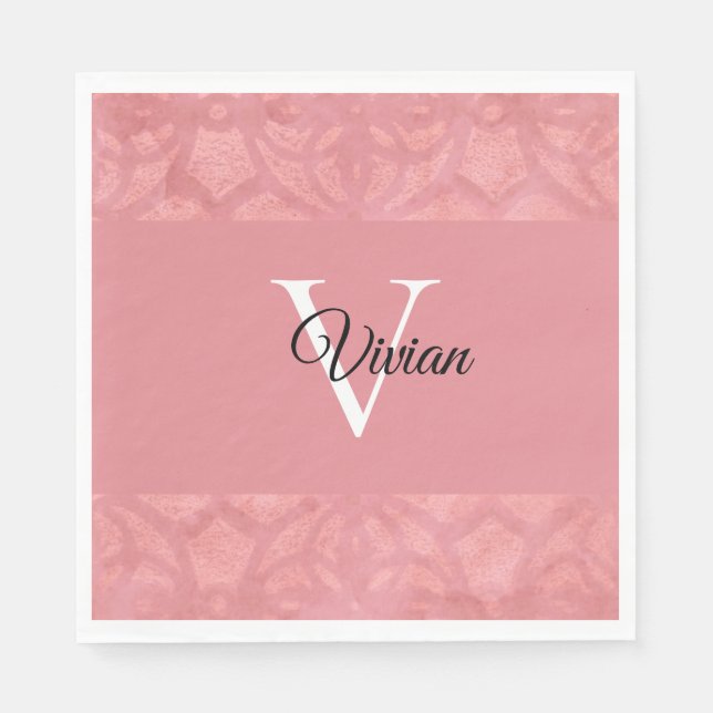 Ruddy Pink Batik Name Mit Monogramm Serviette (Vorderseite)