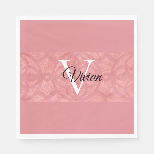 Ruddy Pink Batik Name Mit Monogramm Serviette (Vorderseite)