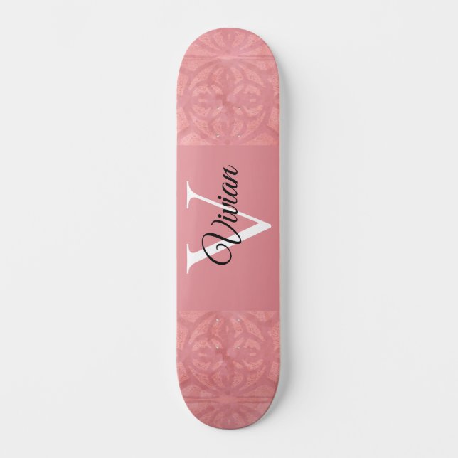 Ruddy Pink Batik Name Mit Monogramm Skateboard (Vorderseite)