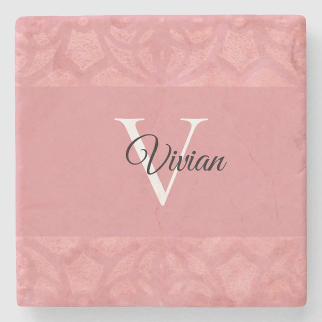 Ruddy Pink Batik Name Mit Monogramm Steinuntersetzer (Vorderseite)