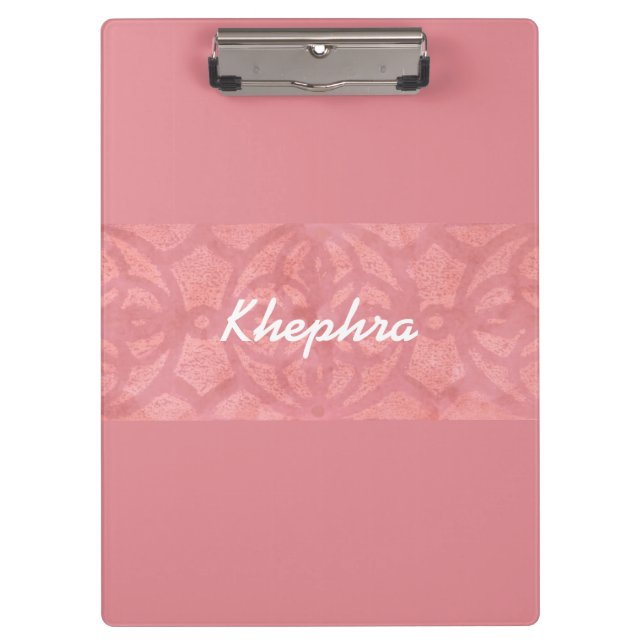 Ruddy Pink Batik und Blue Watercolor Name Klemmbrett (Vorderseite)