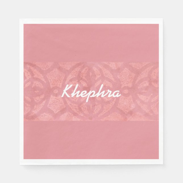 Ruddy Pink Batik und Blue Watercolor Name Serviette (Vorderseite)