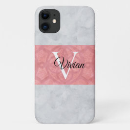 Ruddy Pink Batik und Grau Wasserfarbe Mit Monogram Case-Mate iPhone Hülle