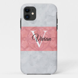 Ruddy Pink Batik und Grau Wasserfarbe Mit Monogram Case-Mate iPhone Hülle