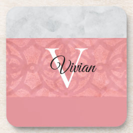 Ruddy Pink Batik und Grau Wasserfarbe Mit Monogram Getränkeuntersetzer