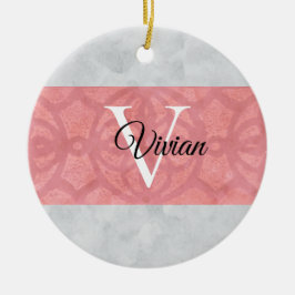 Ruddy Pink Batik und Grau Wasserfarbe Mit Monogram Keramik Ornament