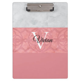 Ruddy Pink Batik und Grau Wasserfarbe Mit Monogram Klemmbrett