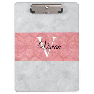 Ruddy Pink Batik und Grau Wasserfarbe Mit Monogram Klemmbrett