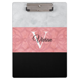 Ruddy Pink Batik und Grau Wasserfarbe Mit Monogram Klemmbrett